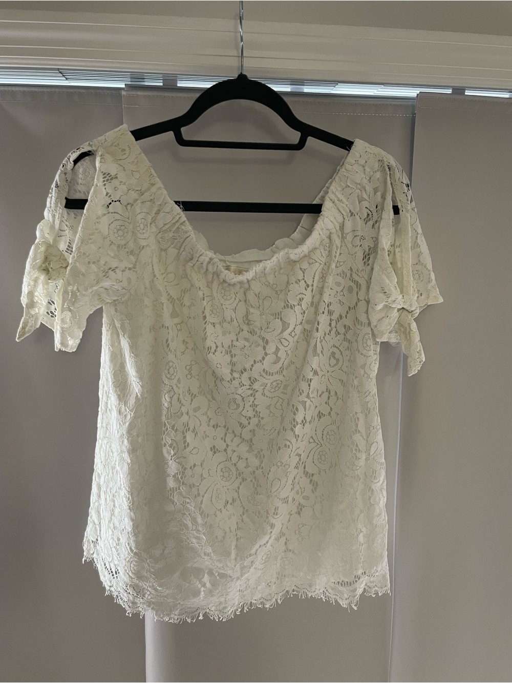 Stella Tweed Ivory Lace Off-Shoulder Blouse